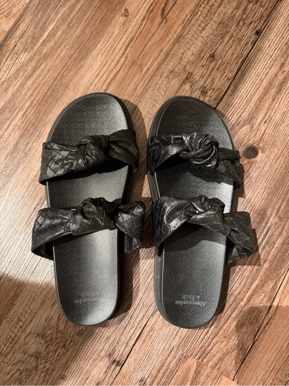 Abercrombie & Fitch Black Braided Double-Strap Slide Sandals